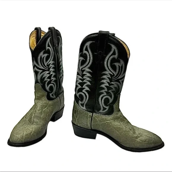 Tony Lama Mens Vintage 2-Tone Exotic Leather Cowboy Boots 10EE Pre-Owned